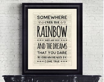 Wizard of Oz Quote, Dorothy, Somewhere Over The Rainbow, Dreams Dictionary Page INSTANT DOWNLOAD Wall Art Print Poster