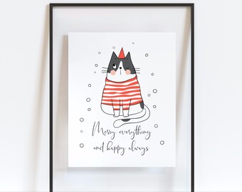 Christmas, Cats, Merry Everything and Happy Always INSTANT DOWNLOAD Wall Art Print Poster 8 x 10