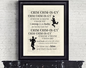 Mary Poppins Chim Chim-in-ey Bert Dictionary Page mixed media INSTANT DOWNLOAD Wall Art Print
