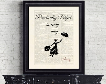 Mary Poppins Practically Perfect in Every Way Dictionary Page Instant Download Wall Art Print
