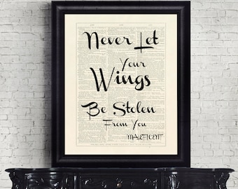 Maleficent Never Let Your Wings Be Stolen From You Dictionary Page Typography INSTANT DOWNLOAD Wall Art Print