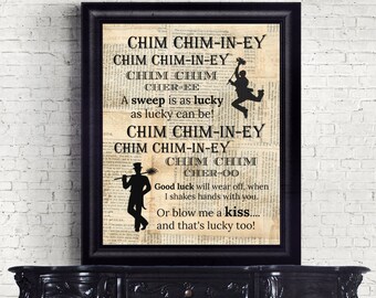 Mary Poppins Chim Chim-in-ey Bert Dictionary Page mixed media INSTANT DOWNLOAD Wall Art Print