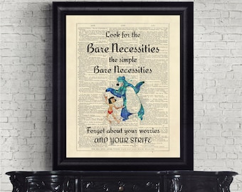 Jungle Book, Bare Necessities, Baloo, Mowgli, Rudyard Kipling Book Dictionary Page Instant Download Wall Art Print Poster