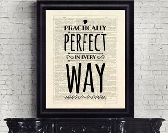 Mary Poppins Practically Perfect in Every Way Book Pages INSTANT DOWNLOAD Wall Art Print Poster