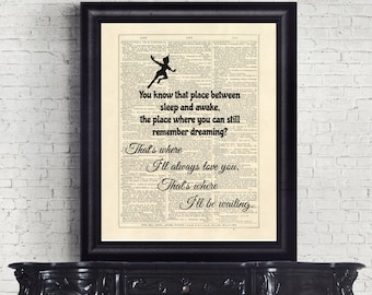 Peter Pan - You know that place between sleep and awake ..... Dictionary Page Instant Download Wall Art Print Poster