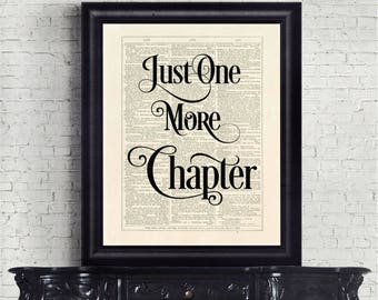 Just One More Chapter Gift Idea INSTANT DOWNLOAD Bookworm Book Reader Quirky Dictionary Page Typography  Wall Art Print