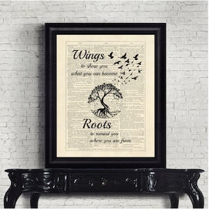 Wings To Show You What You Can Become Roots To You Where You Are From Quirky Dictionary Page Instant Download Wall Art Print
