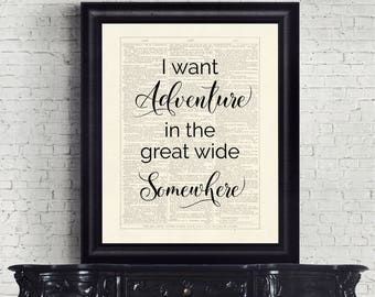 Beauty And The Beast Inspired I Want Adventure In The Great Wide Somewhere Dictionary Page INSTANT DOWNLOAD Wall Art Print