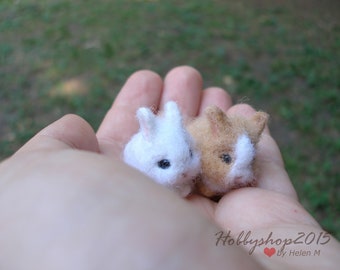Mother's day 2 Hare needle felting Felted Animal bunny miniature Needle felted tiny bunny rabbit 2 Bunnies dollhouse Felt Animals cute mini
