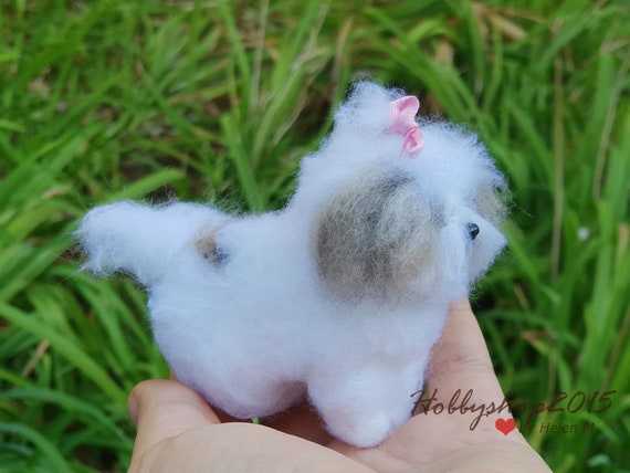 Shih Tzu Puppy Needle Felted Animal Pet Memorial Felted Toys Felted  Personalized Dog Miniature Custom Pet Portrait Artist Toy OOAK Dolls 