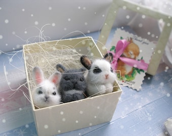 Home Décor Needle felt animal Tiny bunny Mini rabbit Felted bunny  animal Wool Rabbit Needle felt animal Doll house Wool felted rabbit Felt