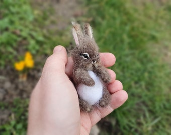 Needle Felted Little Bunny Miniature sculpture Baby Bunny Hare Rabbit mini felt bunny handmade gift small rabbit decoration Mother's gift