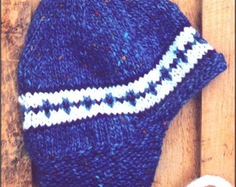 Adult Flap Cap Knitting Pattern, pdf, hat with flaps, fairisle colourwork, chunky