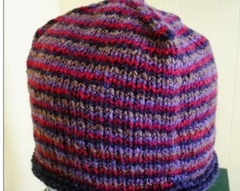 Stash Buster Striped Hat Knitting Pattern, PDF, coloured stripes, in-the-round, any yarn from Worsted to Chunky weight