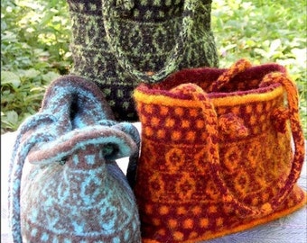 Fairisle Tote Pattern, pdf, chunky wool, felted,