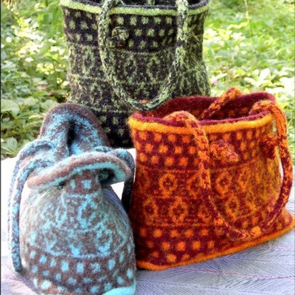 Fairisle Tote Pattern, pdf, chunky wool, felted,