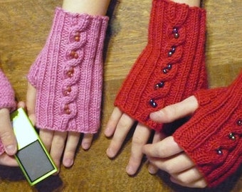 Beaded Mittlets Knitting Pattern, pdf download, cables and beads