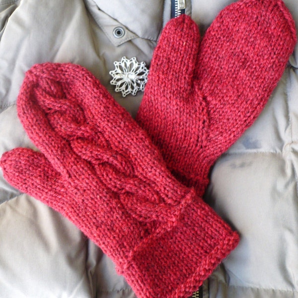 Ergonomic Mittens Knitting Pattern, pdf, Non-traditional gusset, Cable, Intermediate