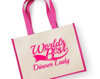 World's best dinner lady gift jute shopping shopper bag