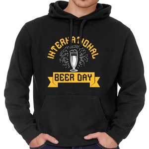 International Beer Day Drinker Drinking Funny Slogan Dad Bod Christmas Birthday Gift Adults Mens Black Cotton Rich Fleece Lined Hoodie