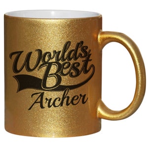 Archer World&#39;s Best Secret Santa Birthday Gift Mug Gold Glitter