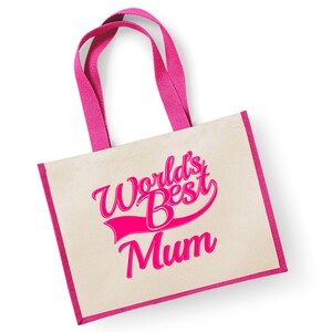World&#39;s Best Mum Gift Jute Shopping Shopper Bag