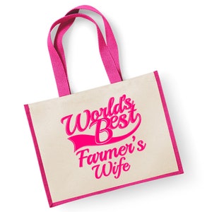 World&#39;s Best Farmer&#39;s Wife Gift Jute Shopping Shopper Bag