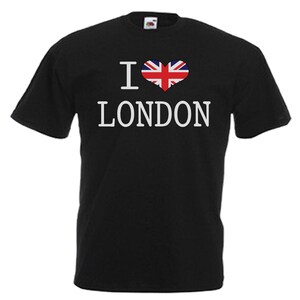 Me encanta Londres Unión gato corazón adultos hombres negro T tamaños de la camisa de pequeño - 3XL