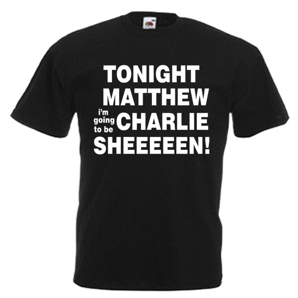 Charlie Sheen adultos hombres negro T camisa tallas de pequeño - 3XL