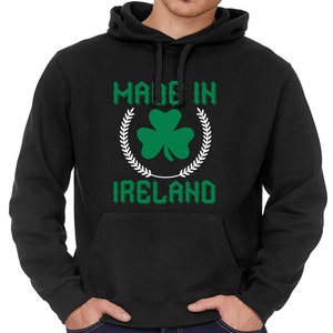 Made In Ireland Gift Adults Mens Unisex Black Cotton Rich Fleece Lined Hoodie