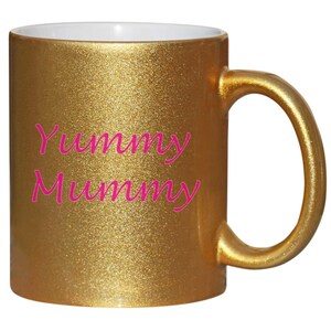 Yummy Mummy Novelty Funny Secret Santa Birthday Christmas Gift Mug Gold Glitter