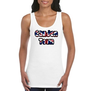 Camden Stadt UK Liebe Text Flagge Mädchen Damen Damen Tank Top Weste T Shirt weiss