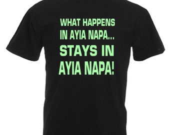 Ayia Napa Mens Glow In The Dark Adults Black T Shirt Sizes From Small - 3XL