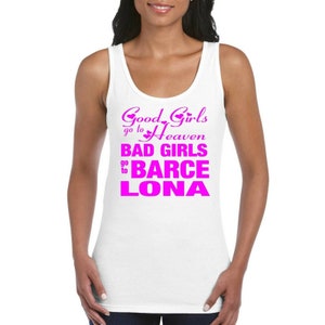 Barcelona Girls Women's Ladies Tank Top Vest T Shirt White / Neon Pink