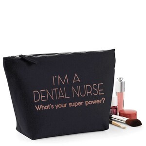 Dental nurse thank you gift women&#39;s make up makeup accessory bag rose gold print