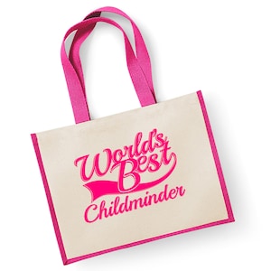 World&#39;s Best Childminder Gift Jute Shopping Shopper Bag