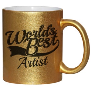 Artist World&#39;s Best Secret Santa Birthday Gift Mug Gold Glitter
