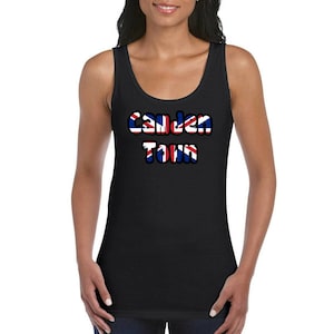 Camden Town Uk Liebe Text Flagge Mädchen Damen Damen Tank Top Weste T Shirt schwarz