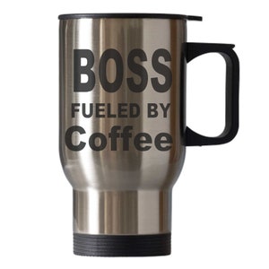 Boss Manager Coffee Drinker Funny Novelty Gift Travel Thermal Cup Mug White or Silver