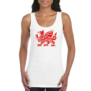 ウェールズドラゴンウェールズラグビーガールズレディースタンクトップベストTシャツホワイト