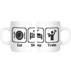 Eat Sleep Train Weightlifter Gym Gift Mug