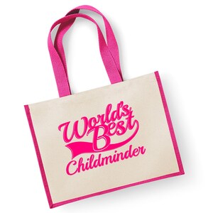 World&#39;s best childminder gift jute shopping shopper bag