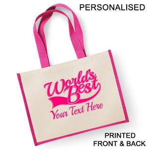 World&#39;s Best Personalised Text Gift Jute Shopping Shopper Bag