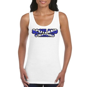 Scotland 6 Nations Rugby Girls Women&#39;s Ladies Tank Top Vest T Shirt White
