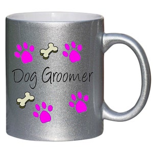 Dog groomer thank you gift silver glitter mug shan37