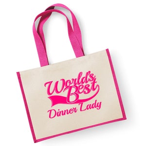 World&#39;s Best Dinner Lady Gift Jute Shopping Shopper Bag