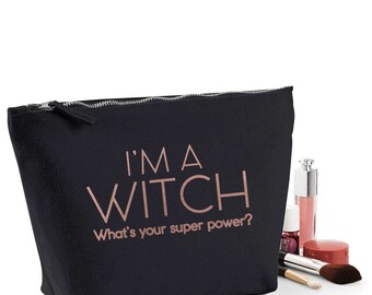 Witch Funny Friend Thank You Gift Women's Make Up Makeup Accessory Bag Rose Gold Print