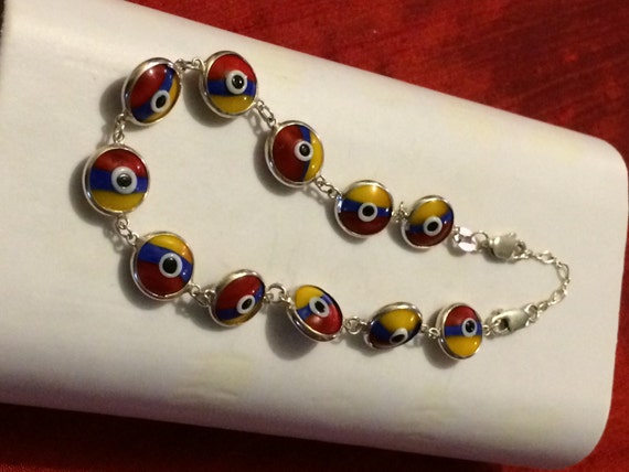 Multi Colored, "Evil Eyes" Bracelet, 925 Silver - image 1