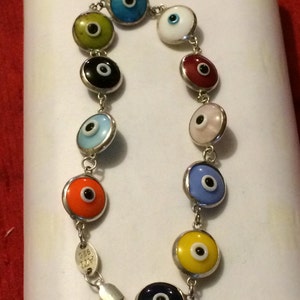 Multi Colored &quot;Evil Eyes&quot; Bracelet, 925 Silver, from Turkey.