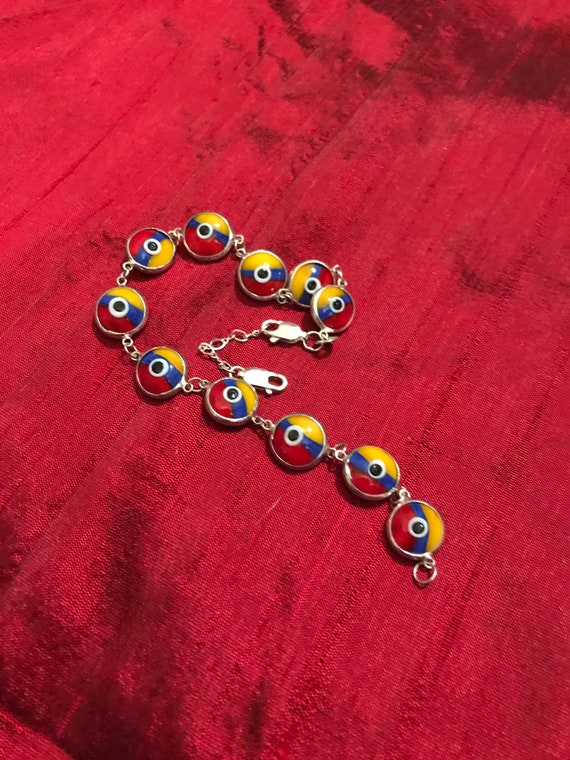 Multi Colored, "Evil Eyes" Bracelet, 925 Silver - image 5